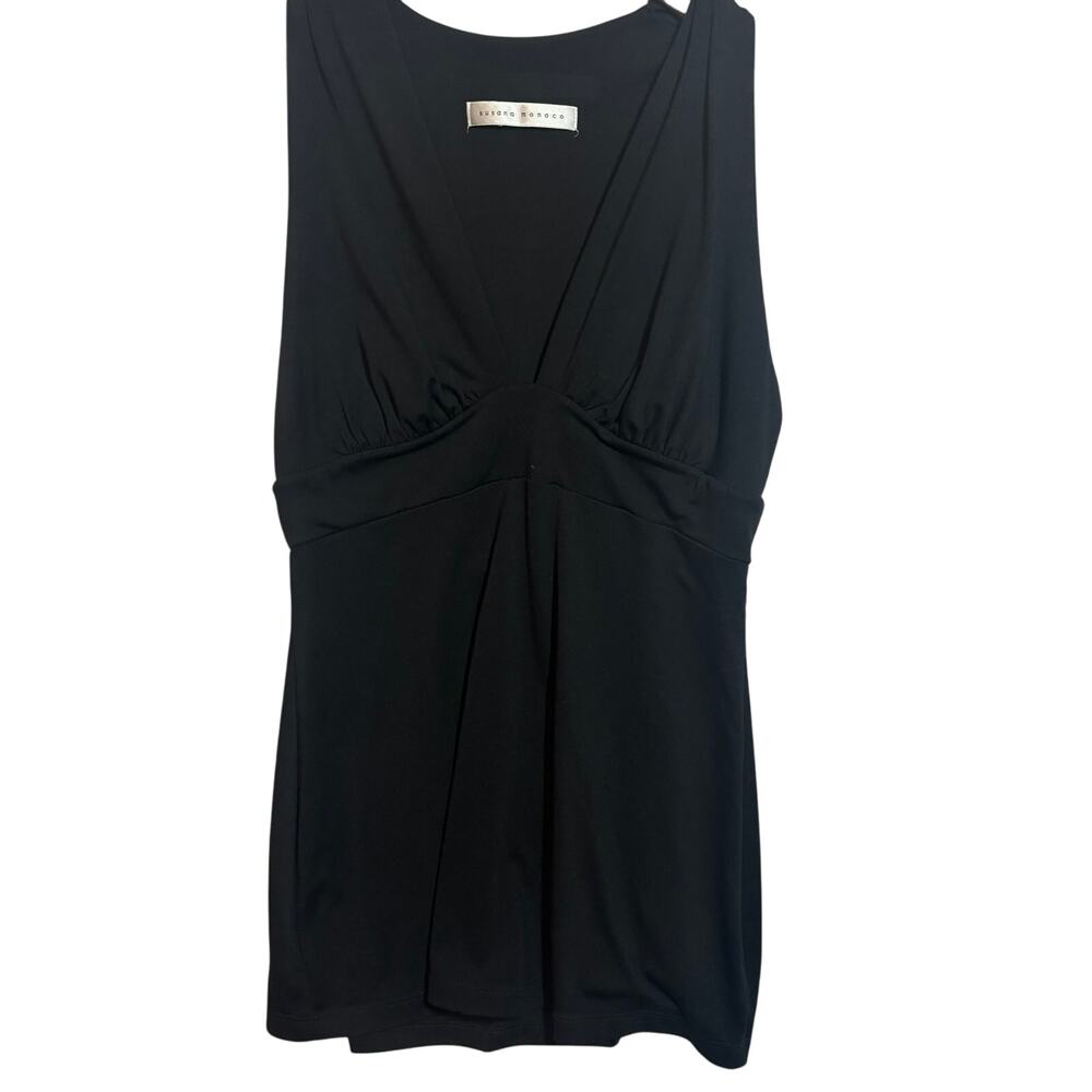 Susana Monaco Black Stretchy Low Cut  Long Tunic Top Women's Size M Nylon Lycra